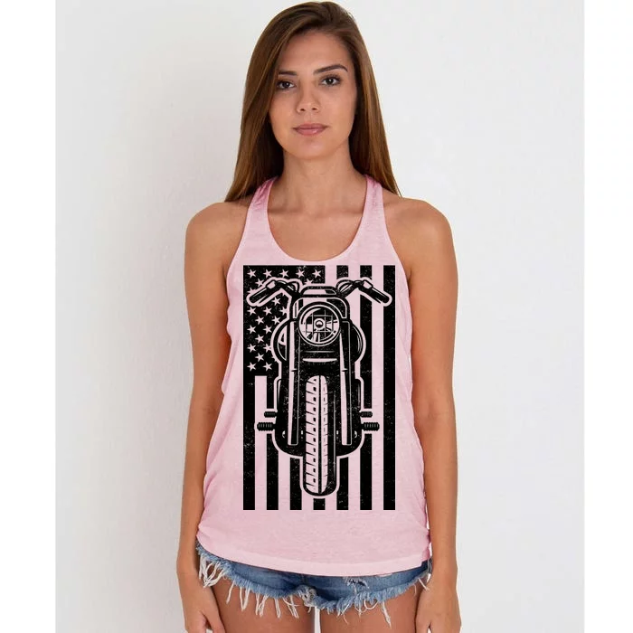 Motorcycle Biker USA Flag Women's Knotted Racerback Tank