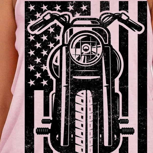 Motorcycle Biker USA Flag Women's Knotted Racerback Tank