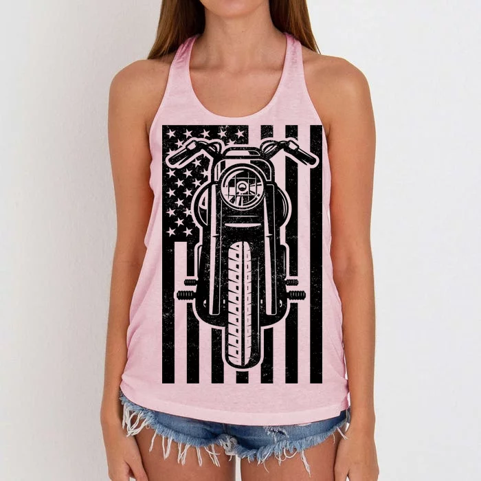 Motorcycle Biker USA Flag Women's Knotted Racerback Tank