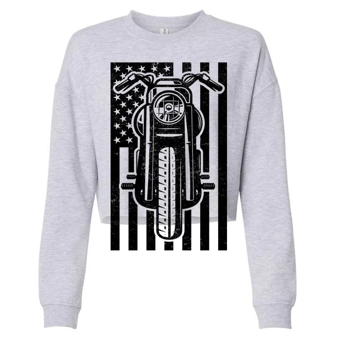 Motorcycle Biker USA Flag Cropped Pullover Crew