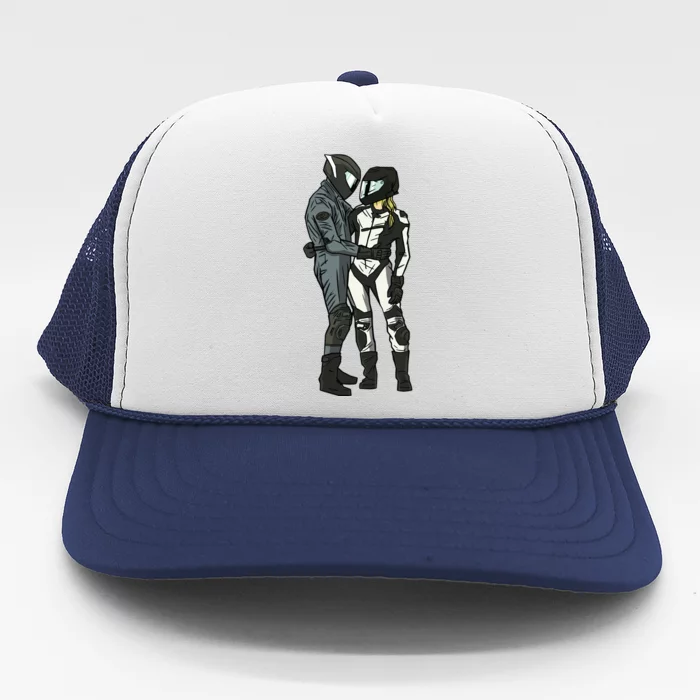 Motorcyclist Couple Trucker Hat