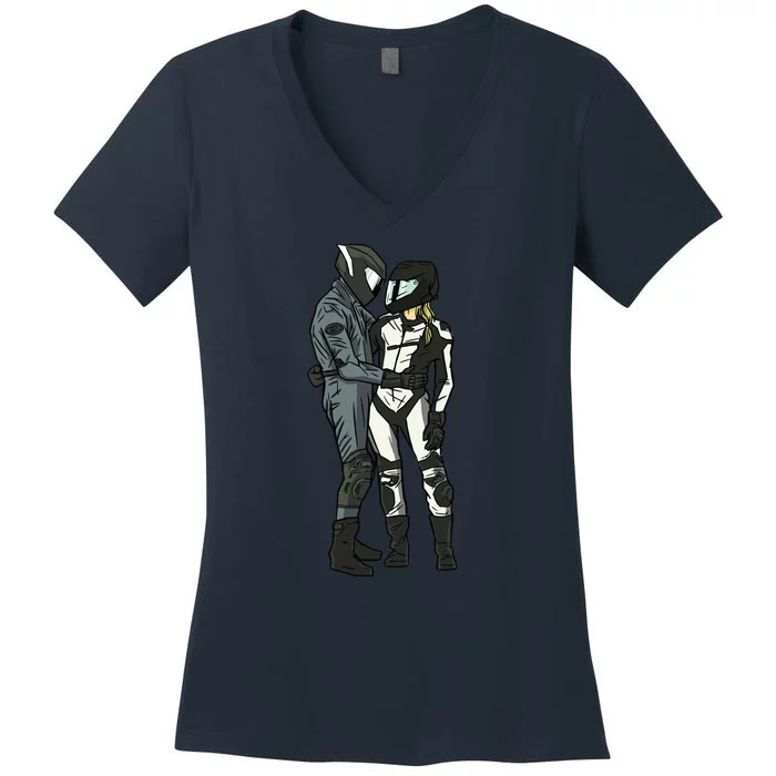 Motorcyclist Couple Women's V-Neck T-Shirt