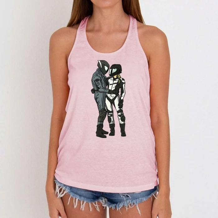 Motorcyclist Couple Women's Knotted Racerback Tank