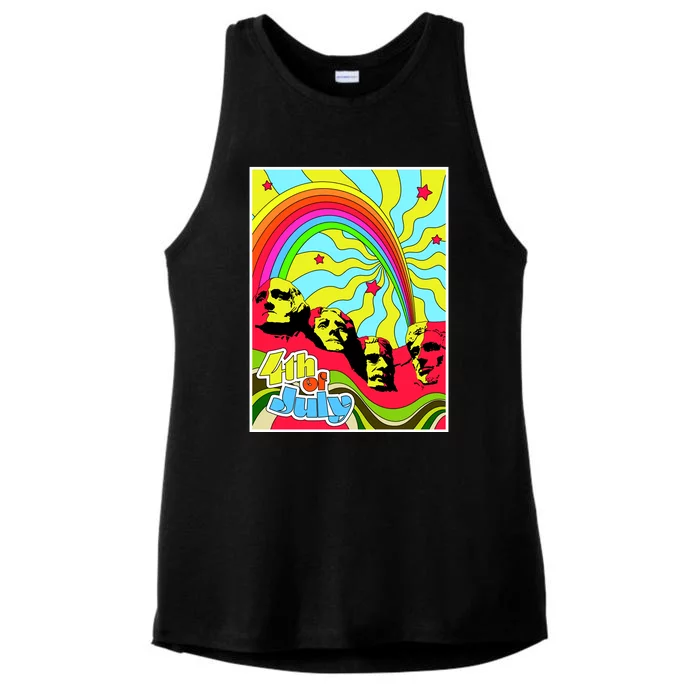 Mount Rushmore 4th of July Abstract Ladies Tri-Blend Wicking Tank