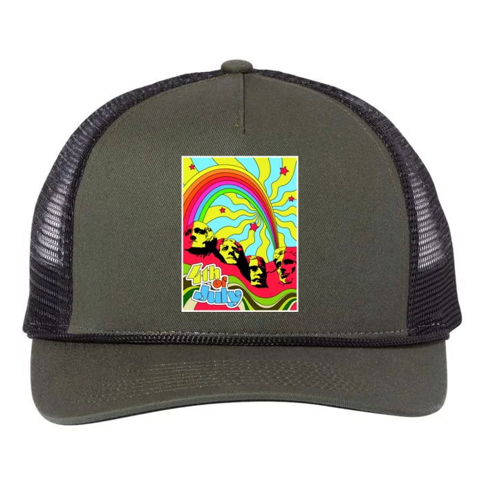 Mount Rushmore 4th of July Abstract Retro Rope Trucker Hat Cap