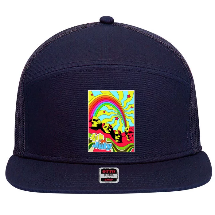 Mount Rushmore 4th of July Abstract 7 Panel Mesh Trucker Snapback Hat