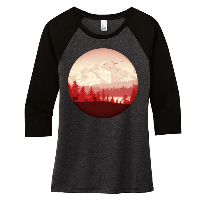 Mountain Wilderness Wildlife Women's Tri-Blend 3/4-Sleeve Raglan Shirt