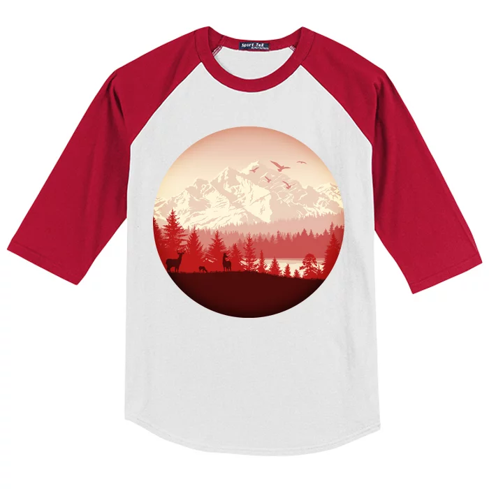 Mountain Wilderness Wildlife Kids Colorblock Raglan Jersey