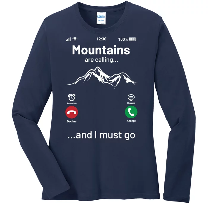 Mountains Are Calling Funny Nature Design Ladies Long Sleeve Shirt