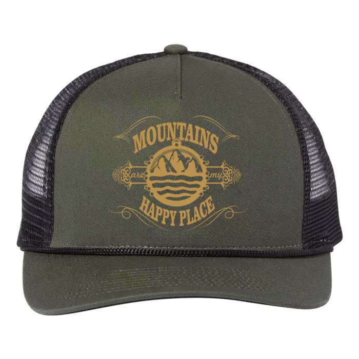 Mountains Are My Happy Place Retro Rope Trucker Hat Cap