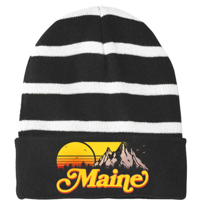 Mountains In Maine Striped Beanie with Solid Band