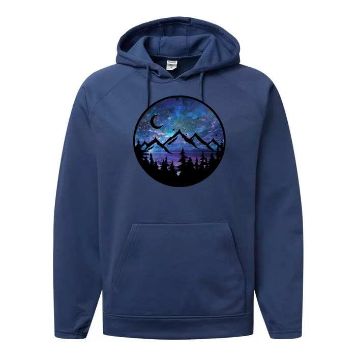 Mountains Star Night Sky Performance Fleece Hoodie