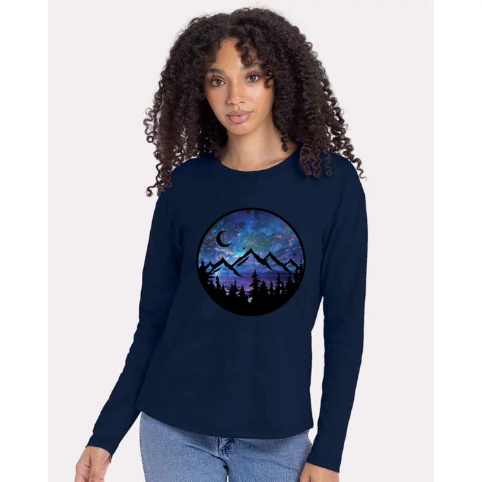 Mountains Star Night Sky Womens Cotton Relaxed Long Sleeve T-Shirt