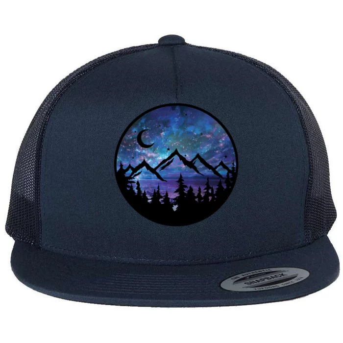 Mountains Star Night Sky Flat Bill Trucker Hat