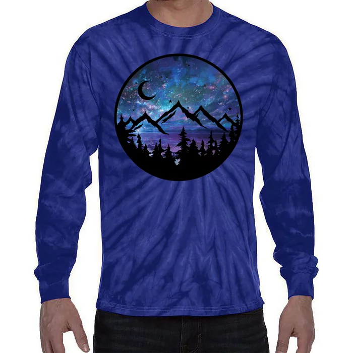 Mountains Star Night Sky Tie-Dye Long Sleeve Shirt