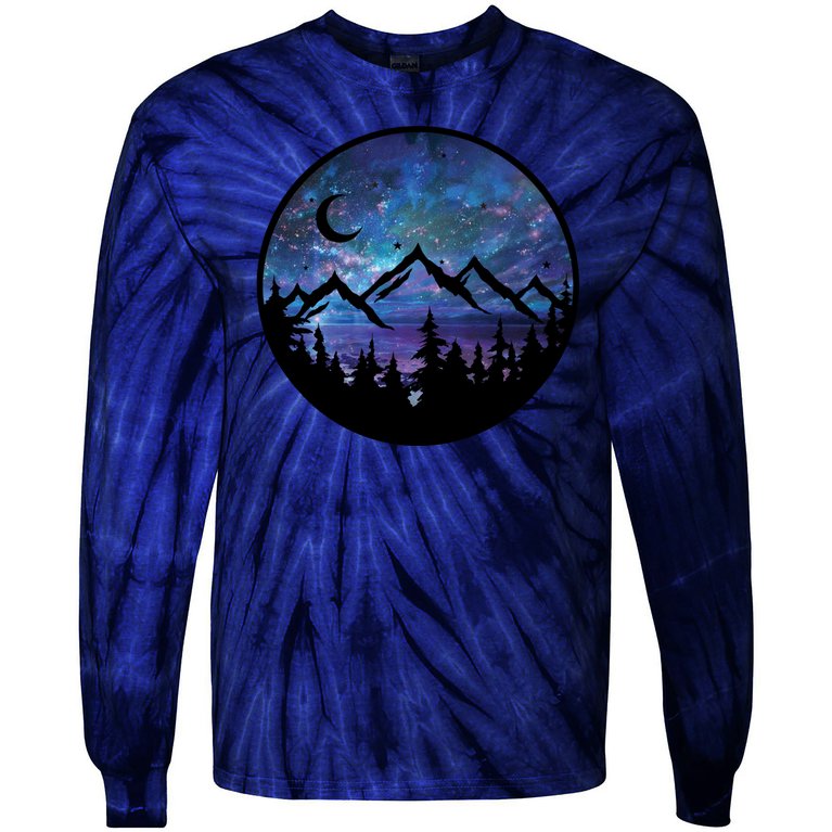 Mountains Star Night Sky Tie-Dye Long Sleeve Shirt