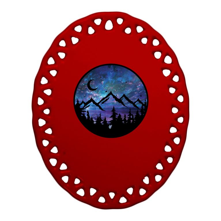 Mountains Star Night Sky Oval Ornament