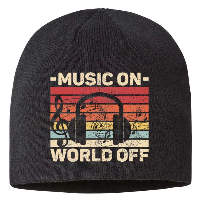 Music On World Off Music Lovers Musician Outfit EDM Music DJ 8 1/2in Sustainable Knit Beanie