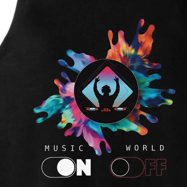 Music On World Off costume for Music Lovers DJs Festival Ladies Tri-Blend Wicking Tank