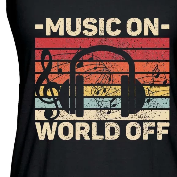 Music On World Off Music Lovers Musician Outfit Edm Music Dj Ladies Essential Flowy Tank