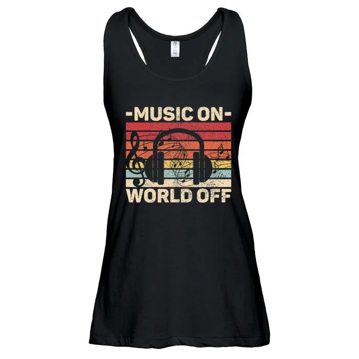 Music On World Off Music Lovers Musician Outfit Edm Music Dj Ladies Essential Flowy Tank