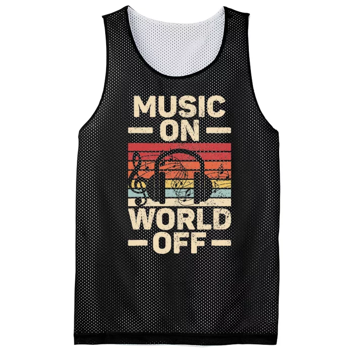 Music On World Off Music Lovers Musician Outfit EDM Music DJ Mesh Reversible Basketball Jersey Tank