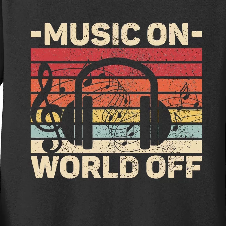 Music On World Off Music Lovers Musician Outfit Edm Music Dj Kids Long Sleeve Shirt