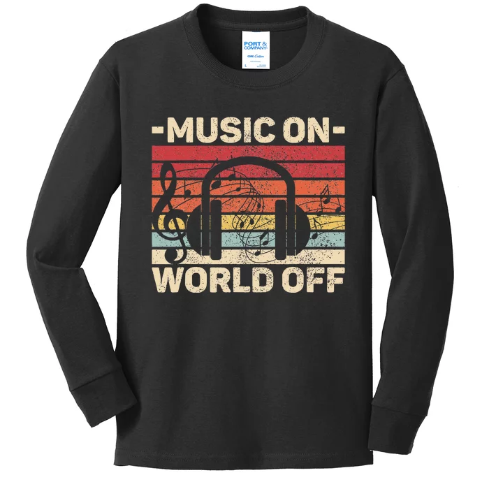 Music On World Off Music Lovers Musician Outfit Edm Music Dj Kids Long Sleeve Shirt