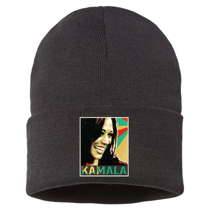 Madam President 2024 Kamala Harris Laughing Portrait Sustainable Knit Beanie