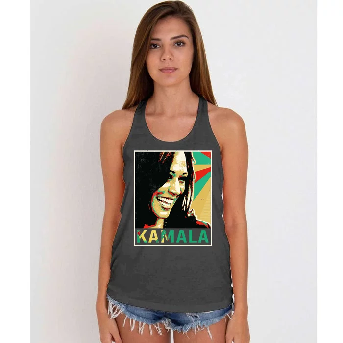 Madam President 2024 Kamala Harris Laughing Portrait Women's Knotted Racerback Tank