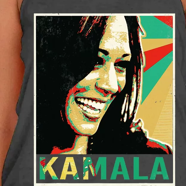 Madam President 2024 Kamala Harris Laughing Portrait Women's Knotted Racerback Tank