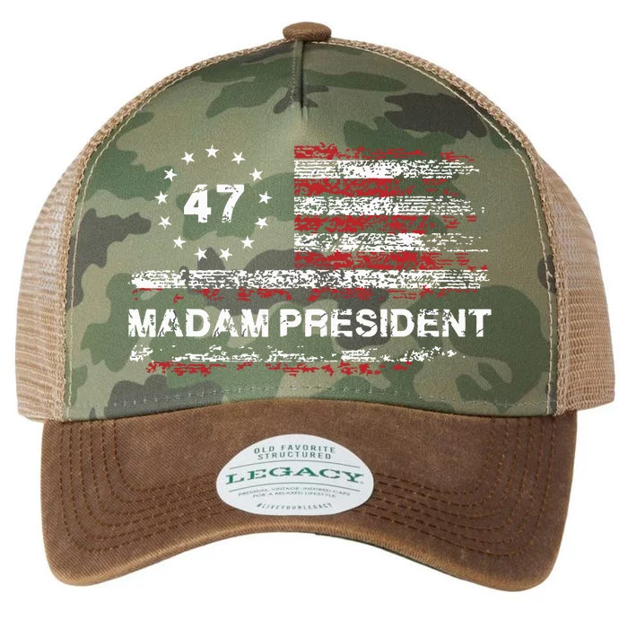 Madam President 47 2024 Us Flag Vintage Legacy Tie Dye Trucker Hat