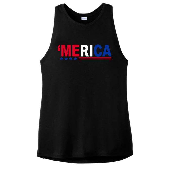 Merica Patriotic 4th Of July Ladies Tri-Blend Wicking Tank