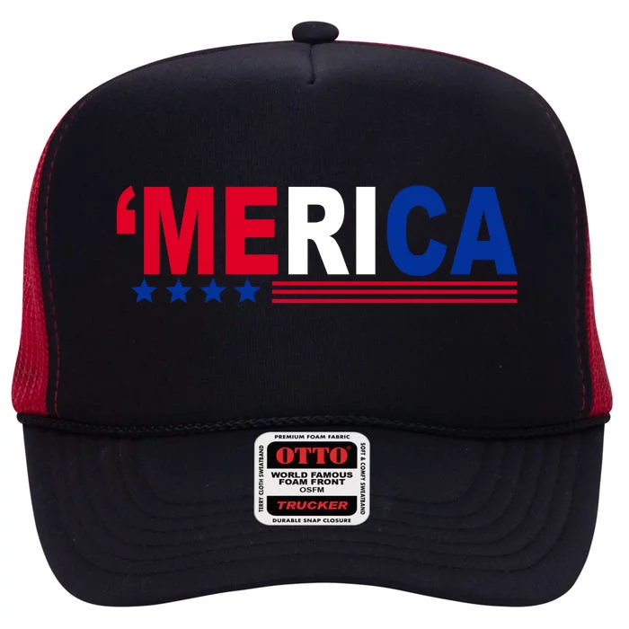 Merica Patriotic 4th Of July High Crown Mesh Trucker Hat