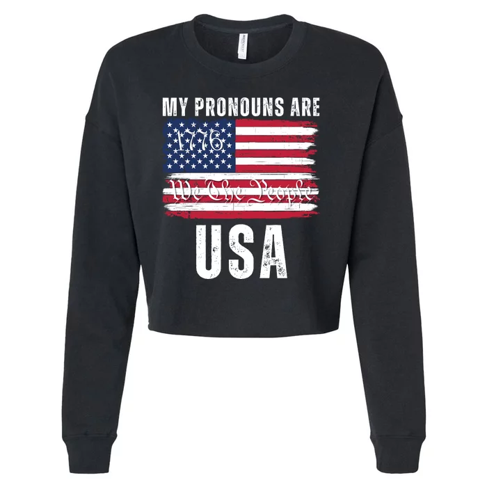 My Pronouns Are USA We The People 1776 USA Flag 4th Of July We The People 17 Cropped Pullover Crew