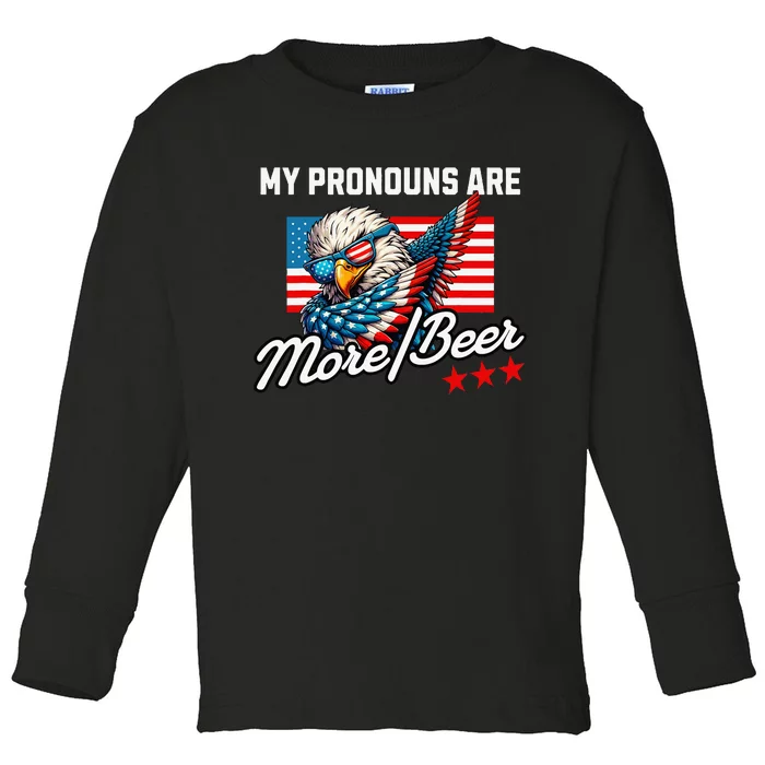 My Pronouns Are More Beer Usa Eagle American Toddler Long Sleeve Shirt