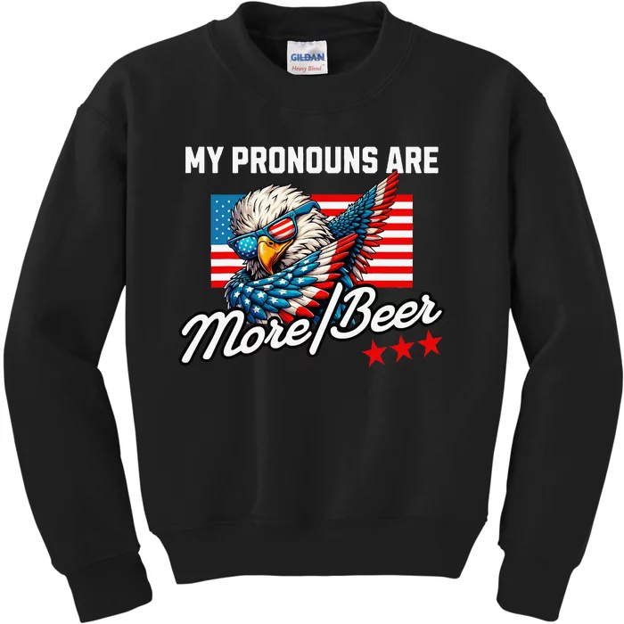 My Pronouns Are More Beer Usa Eagle American Kids Sweatshirt