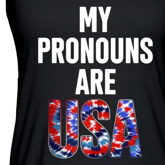 My Pronouns Are Usa 4th Of July American Flag Ladies Essential Flowy Tank