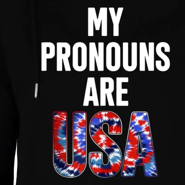 My Pronouns Are Usa 4th Of July American Flag Womens Funnel Neck Pullover Hood