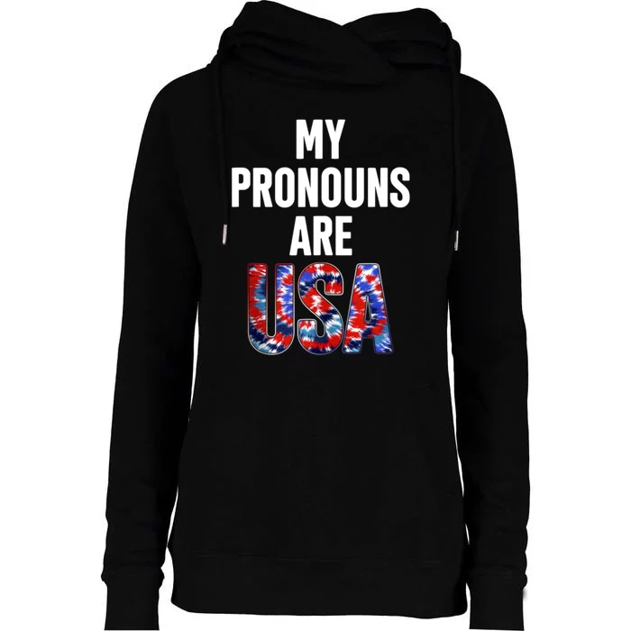 My Pronouns Are Usa 4th Of July American Flag Womens Funnel Neck Pullover Hood