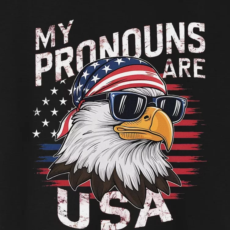 My Pronouns Are Usa Patriotic Eagle Funny 4th Of July Women's Crop Top Tee