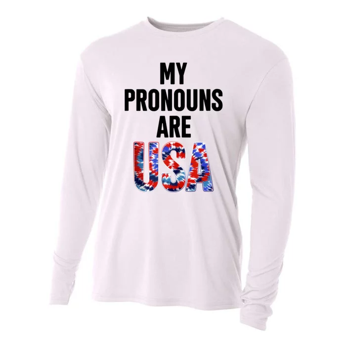 My Pronouns Are Usa 4th Of July American Flag Cooling Performance Long Sleeve Crew