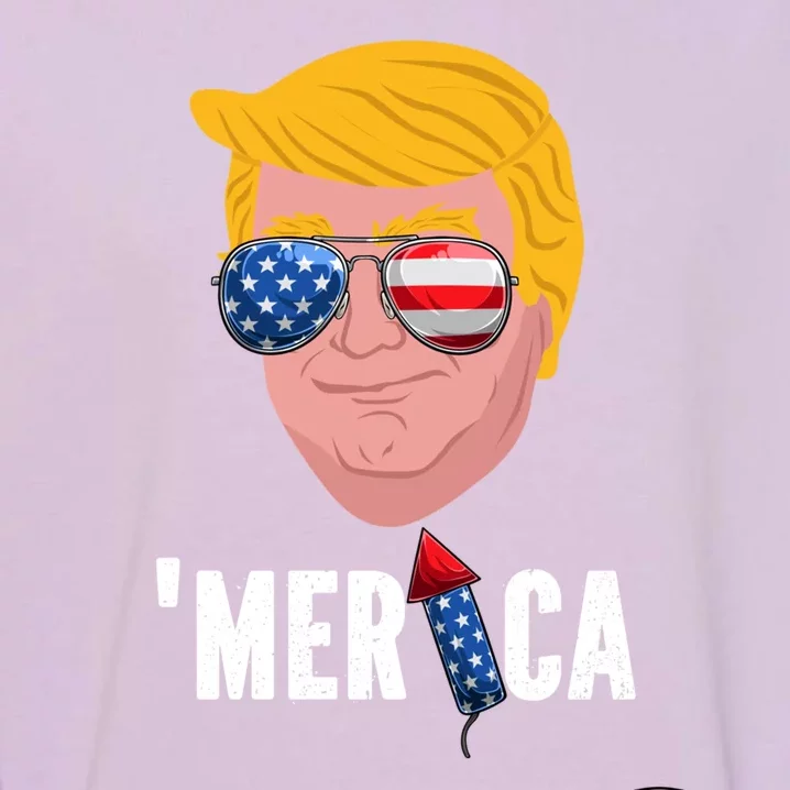 Merica Patriotic American Flag Trump Sunglasses 4th Of July Gift Garment-Dyed Sweatshirt