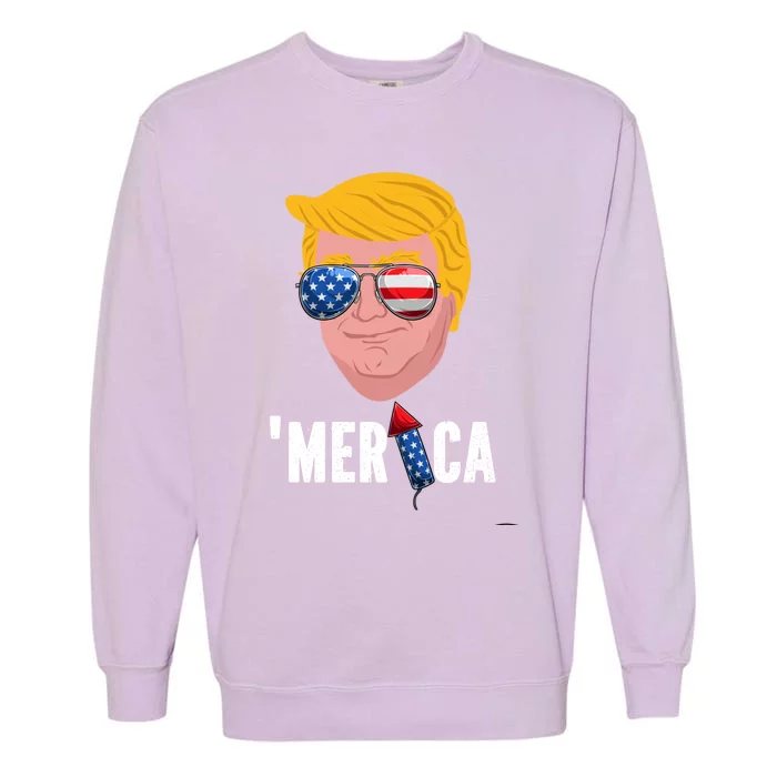 Merica Patriotic American Flag Trump Sunglasses 4th Of July Gift Garment-Dyed Sweatshirt