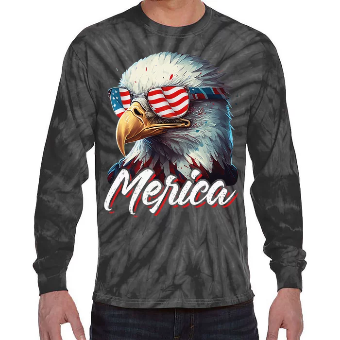 Merica Patriotic American Bald Eagle Funny 4th Of July Tie-Dye Long Sleeve Shirt