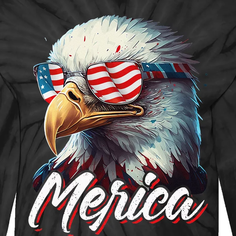 Merica Patriotic American Bald Eagle Funny 4th Of July Tie-Dye Long Sleeve Shirt