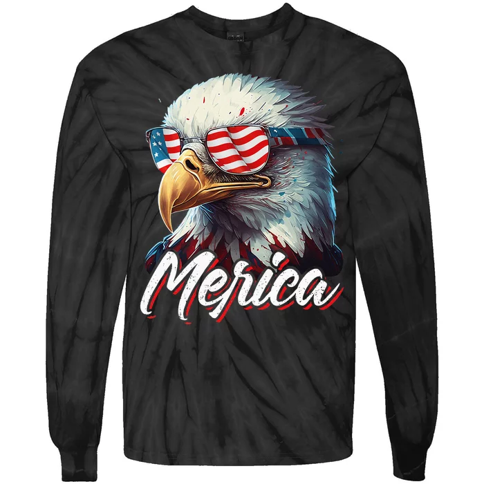 Merica Patriotic American Bald Eagle Funny 4th Of July Tie-Dye Long Sleeve Shirt