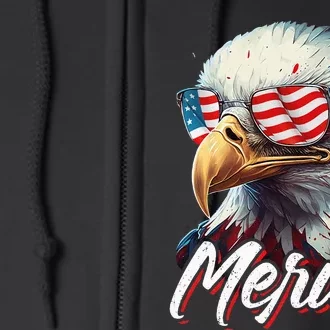 Merica Patriotic American Bald Eagle Funny 4th Of July Full Zip Hoodie