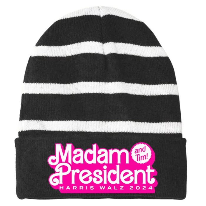 Madam President And Tim Harris & Tim Walz 2024 Striped Beanie with Solid Band