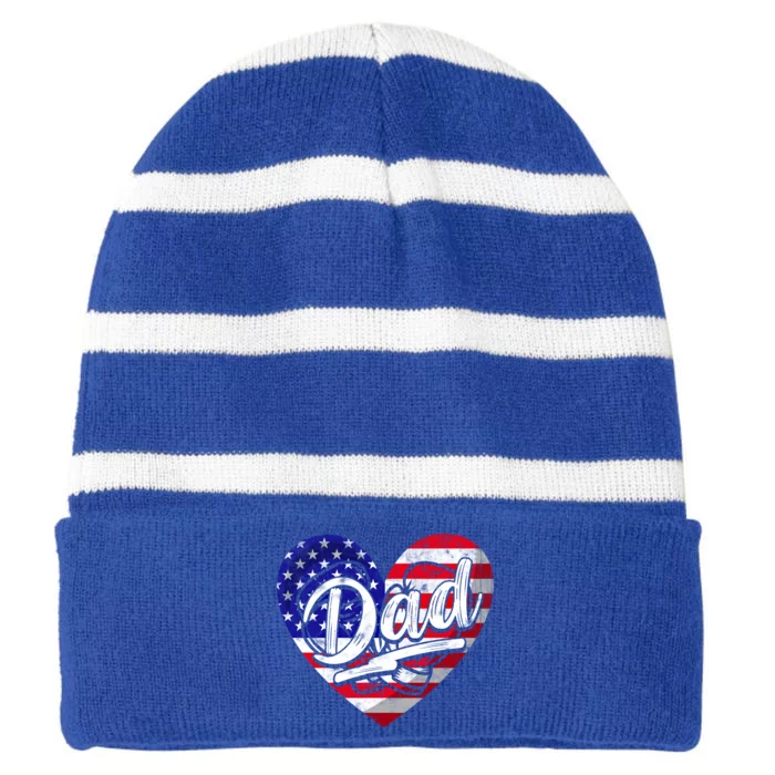 Men Patriotic American Flag Heart Boxing Dad Fathers Day Gift Striped Beanie with Solid Band